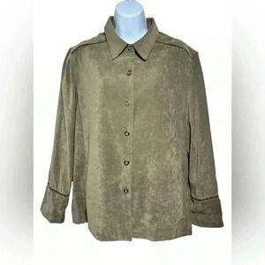 NORTON Studio Olive Green Long Sleeve Button Front Blazer Style Shacket